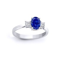 18ct White Gold Jewelco London Diamond Blue Sapphire Trilogy Engagement Ring 7mm