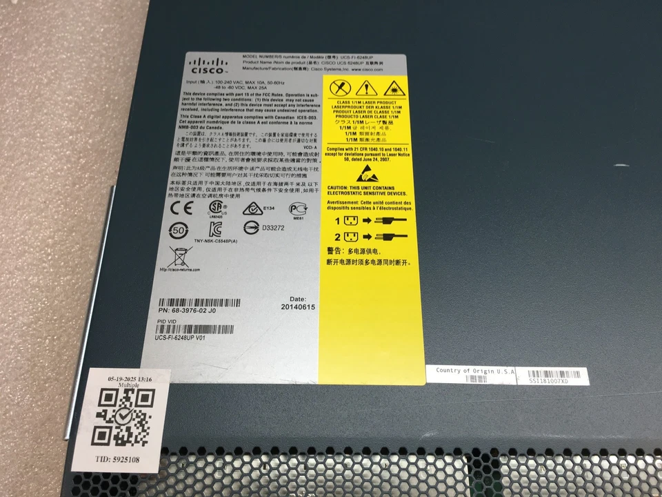 Cisco UCS 6248UP UCS-FI-6248UP V01 Fabric Interconnect Switch w/ Rack Ears - Image 3 of 4