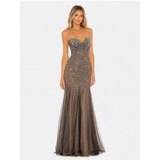 NWT Chicas Black Champagne Rhinestone Mermaid Prom Formal Bridal Gown Dress S