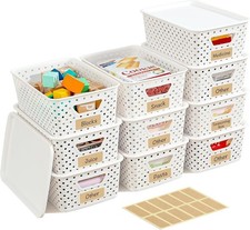 10 Pack Small Plastic Storage Bins W/ Lids Stackable Plastic Storage Baskets