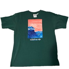 adidas Mens M Green Graphic Print Logo Crew N...