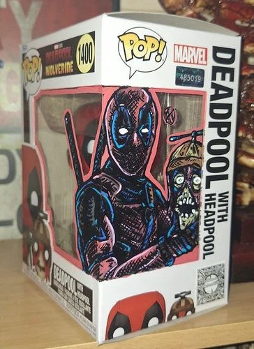 Funko POP Wolverine Deadpool w/ Headpool 1400 HAND PAINTED Artwork Sketched box
