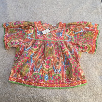 Avara Nadia Multicolor Printed Top Boho-chic Size XL NWT Keyhole Back