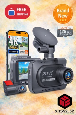 Brand New ROVE R2-4K DUAL Dash Cam Front 4K + Rear 1080P GPS 5G WiFi 128GB