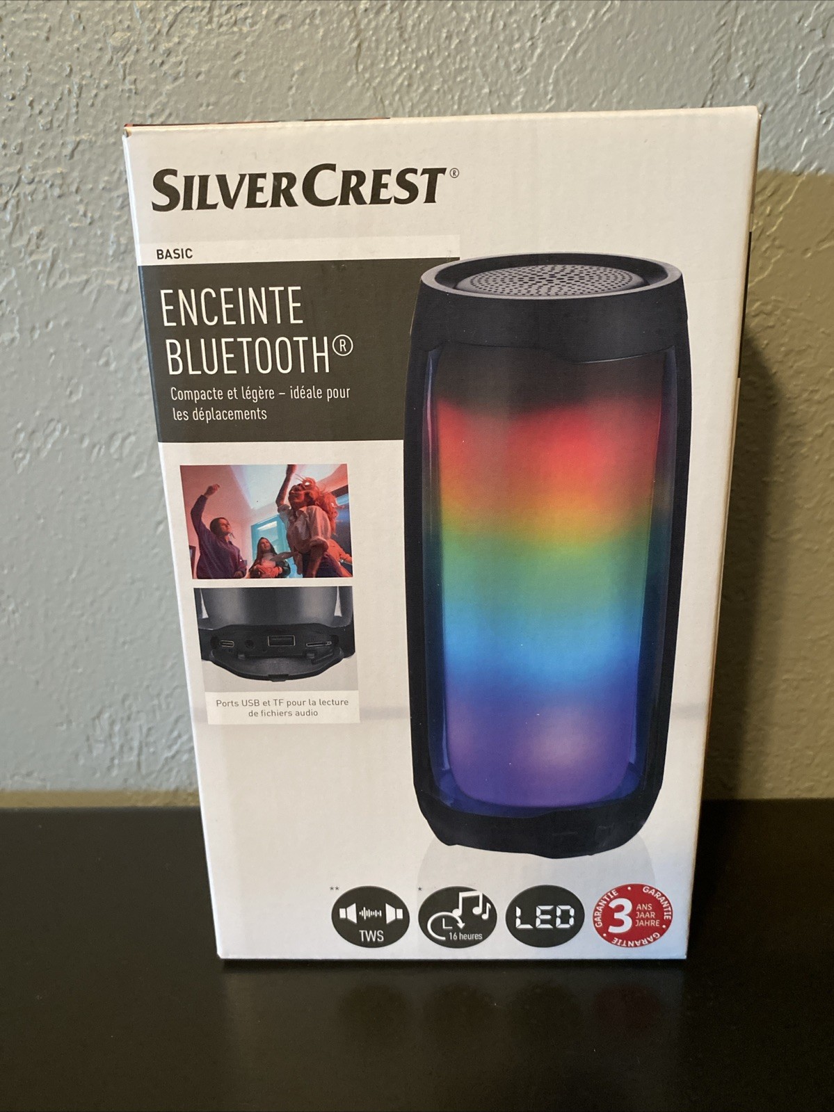 Silver Crest Portable Bluetooth Speaker with LED Lights TWS 16H Playtime