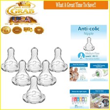 Dr. Brown  s Level 2 Narrow Baby Bottle Silicone Nipple 6 Pack Medium Flow