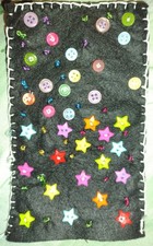 Handmade Cell Phone Case Black Felt Button Stars Circles & French Knots...