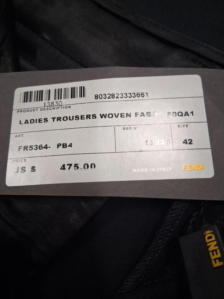 FENDI Women's Dress Pants Size 40 US 8 Black Wool Straight Leg New - Image 4 of 4