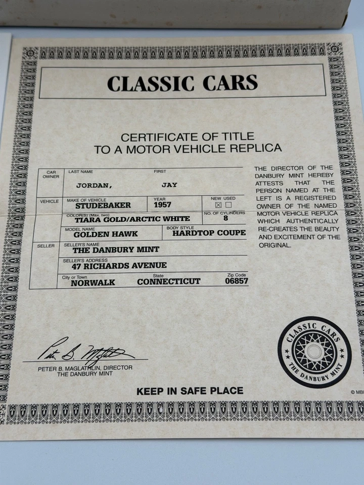 Danbury Mint 1957 Studebaker Golden Hawk, Gold, 1:24, Excellent, Boxed - Image 2 of 4