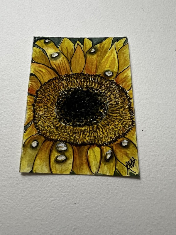 Original ACEO Watercolor Sunflower Floral Flower OOAK ATC Miniature Art Card