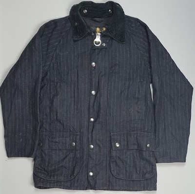 Barbour Beaufort Waxed Wool Jacket Mens 36'' Small  Grey Tweed Pinstripe