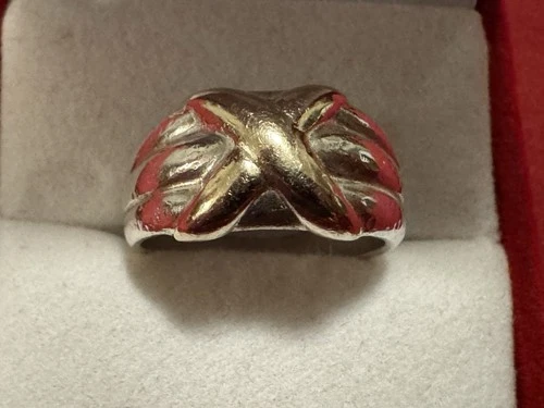 Vintage Precious Precious 14k Gold & Sterling Silver 925 X Crossover Ring, Sz 7
