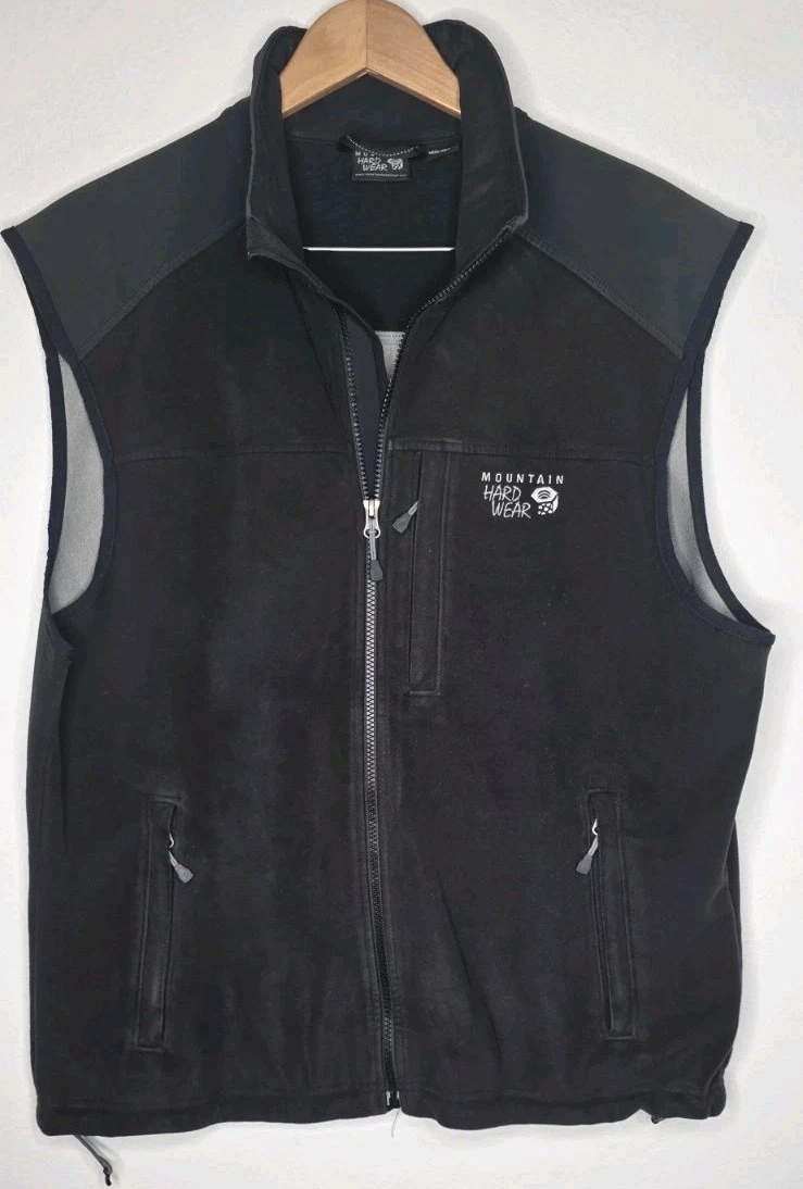 Mountain Hardwear Vest Men XL Black Full Zip Softshell Fleece Lined Hike Camp