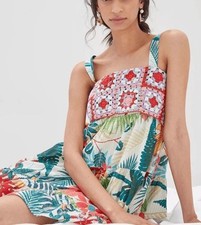 Anthropologie Farm Rio Mini Dress Crochet Floral Print Granny Square Sz S