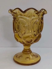 Vintage L E Smith Amber Moon and Stars Glass Compote 5.5" NICE