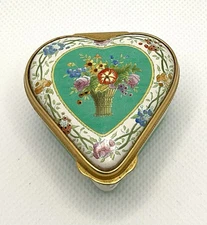 Halcyon Days Enamel Heart Shaped Trinket Box Flowers