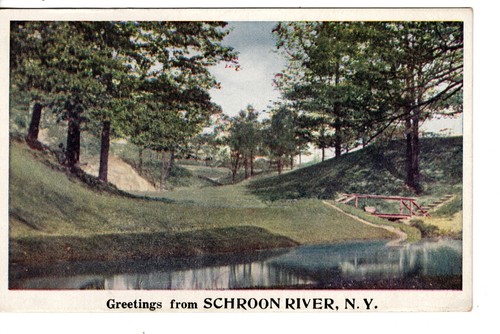 Hübsche Landschaftsansicht - Grüße vom Schroon River - New York - Vintage Postkarte