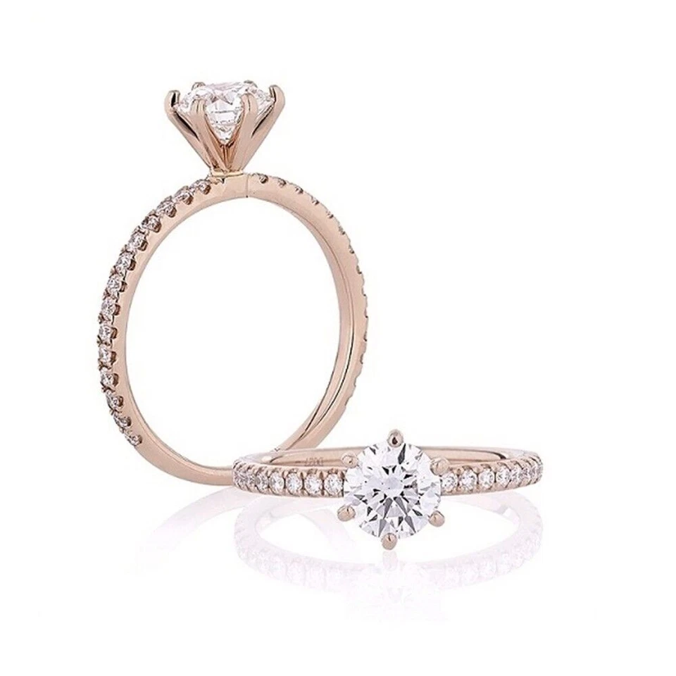 Round 0.75 Carat Solid 18k Rose Gold GIA IGI Certified Real Diamond Wedding Ring - Image 2 of 4