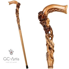 Light Wooden Cane Walking Stick Rose Flower Hand Carved gift for women ladies