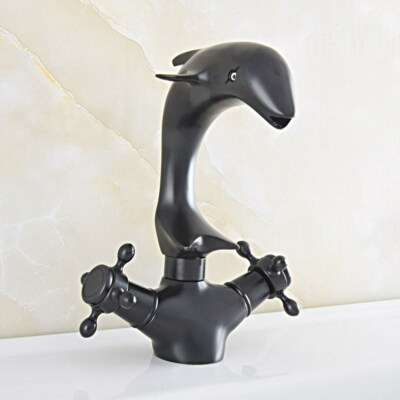 Black Oil Rubbed Brass Dolphin Bathroom Basin Sink Faucet Mixer Tap Dual Handles