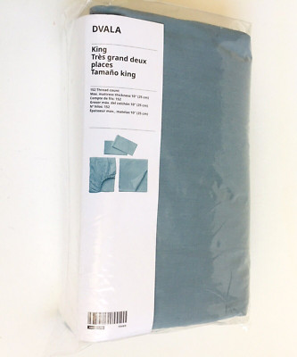 IKEA DVALA King Bed Set 1 Flat 1 Fitted Sheet 2 Pillowcase Gray-blue H-429