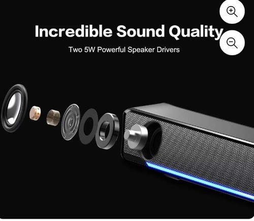 Barre de son Phission, haut-parleurs de barre de son alimentés par USB pour ordinateur de bureau ordinateur portable... - Photo 3/6