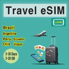 [eSIM] Argentina, Chile, Brazil, Ecuador, Uruguay, Peru Travel SIM Card, QR Code