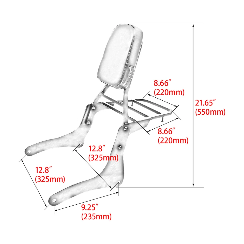 Passenger Backrest Sissy Bar For Kawasaki Vulcan 900 VN900 Classic Custom SE LT - Изображение 3 из 4