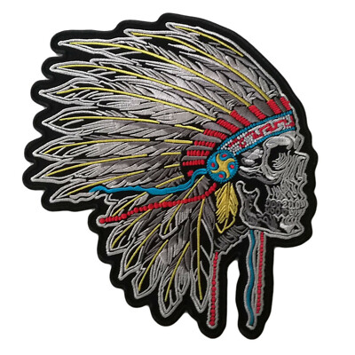 11" Skull Headdress Native American Indian Biker Vest Jacket Back Patch ...