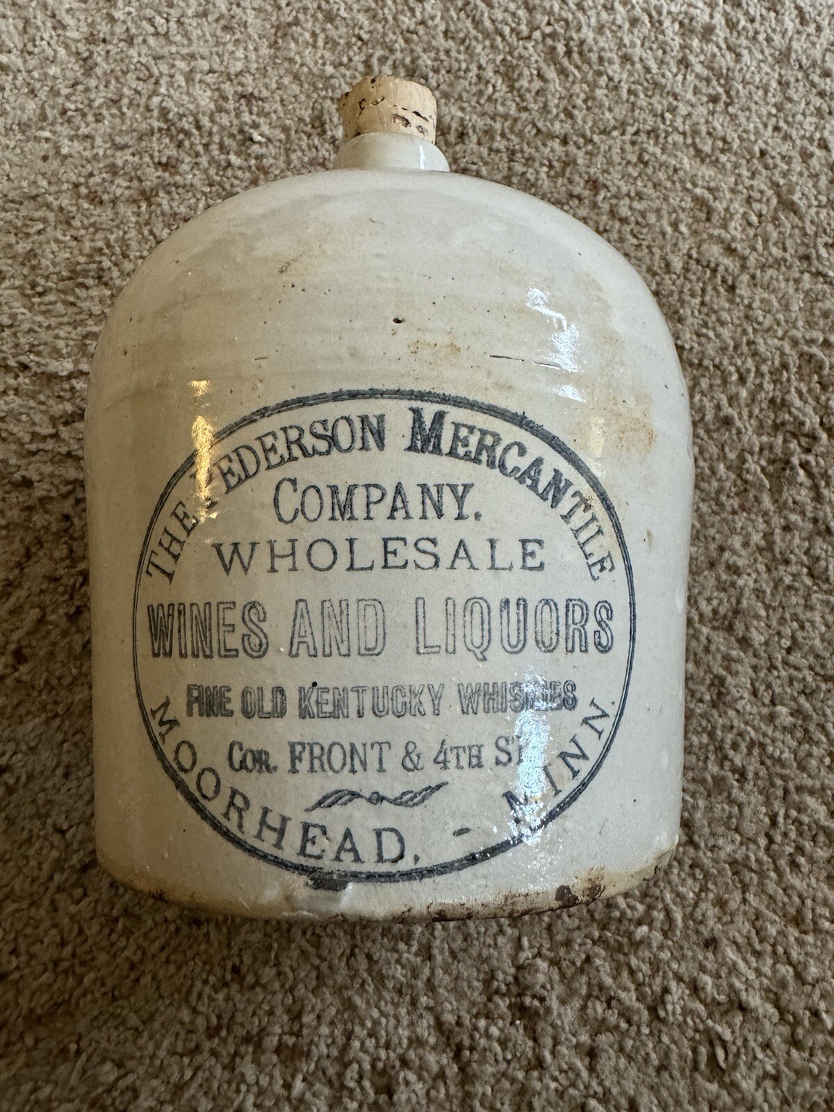 Minnesota Stoneware Red Wing Minn The Pederson Mercantile Kentucky Whiskey Jug