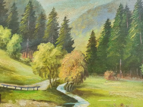 ÖLGEMÄLDE Öl auf Pappe Gemälde Bild Rahmen Holz 58x48 Landschaft keine Signatur - Bild 7 von 12