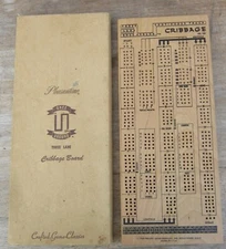 Vintage 1958 PLEASANTIME Three Lane CRIBBAGE BOARD w/BOX Pacific Game Co. 720