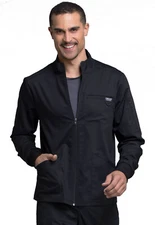 Black Cherokee Scrubs Workwear Revolution Mens Zip Front Jacket WW320 BLK