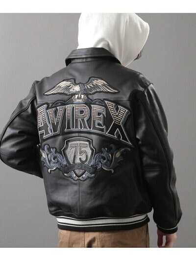 Avirex Men’s Genuine Cowhide Leather Black Bomber Flying Jacket King 75