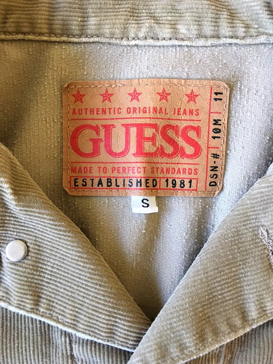 Vintage 2002 GUESS Men’s S Beige Cotton Blend Button Up Corduroy Jacket USA