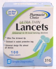 Pharmacist Choice Ultra Thin 31G Lancets Qty. 100 EXP 1/13/27 New Free Shipping