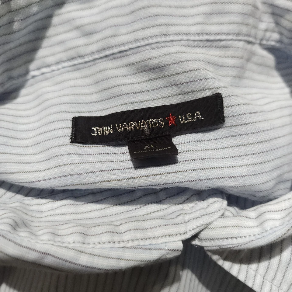 Camisa John Varvatos Para Hombre XL Azul Rayas Algodón Abotonada Delgada Ligera Foto 4 de 4