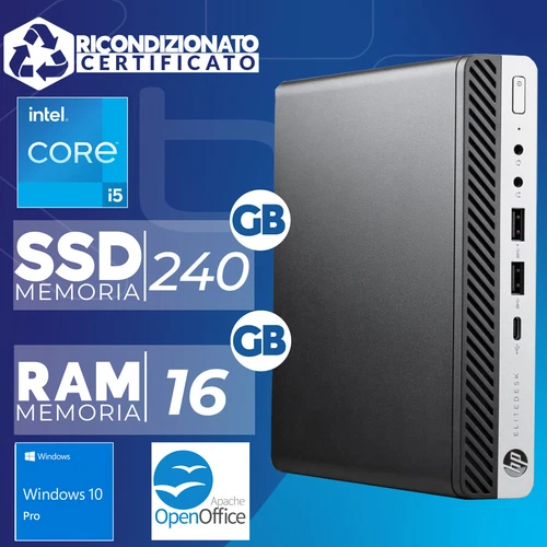 Mini PC Computer Dekstop HP 800 G4 i5  RAM 16GB SSD 240GB Win11 (Ricondizionato)