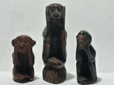 Carved Stone 3 Wise Monkeys Hear No Evil Speak No Evil See No Evil Three Truths
