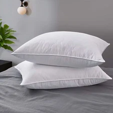 Set of 2 Soft to Medium Support Quilted Bed Pillows, 100% Feather Fill Pillows