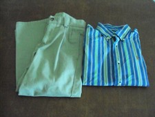 Ralph Lauren Blue Stripe Dress Shirt, Chaps Beige Khaki Pants Size 5 Lot