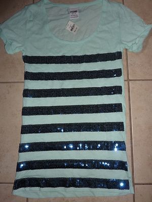 T-shirt Crop Victoria's Secret PINK à Paillettes - Col Rond/Scoop, Multi-Couleur, Neuf Avec Étiquettes