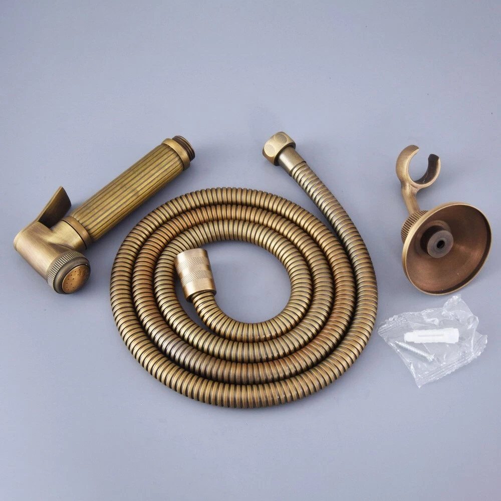 Antique Brass Handheld Bidet Spray Shower Head w/1.5m Hose Wall Bracket