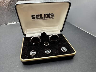 Vintage Selix Tuxedo Cufflinks Black Onyx Silver Tone
