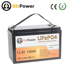 Btrpower 12V 140Ah lithium LiFePO4 battery for RV Deep Cycle Solar Marine System