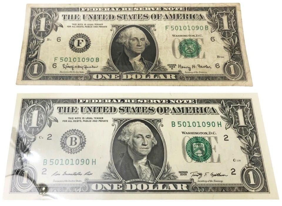 TWO MATCHING SERIAL NUMBERS FEDERAL RESERVE NOTES 1963A FOWLER - Image 4 of 4