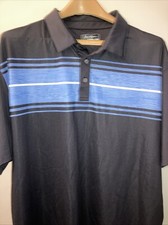 Ben Hogan Performance Polo Shirt Mens XL Black Blue Striped Short Sleeve Golf