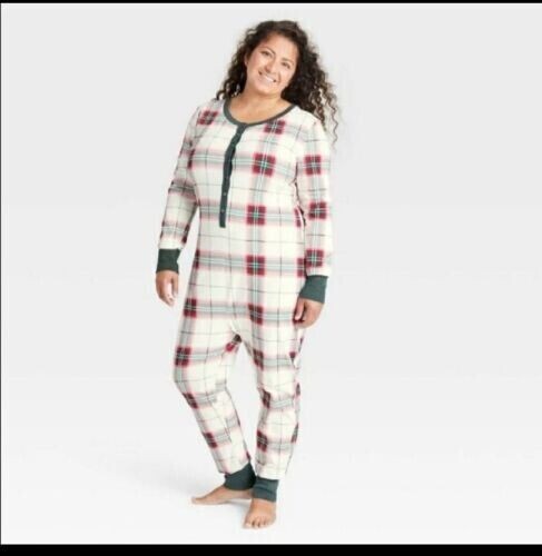 Hearth & Hand Magnolia Plaid Butt Flap Union Suit Pajamas One Piece Size M New!