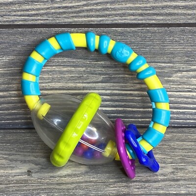 Bright Starts Grab & Go Rattle Teether Baby Toy Blue Yellow | eBay