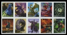 US #5909a-18a 5918c Dungeons & Dragons Imperf Block of 10 no die cuts NDC